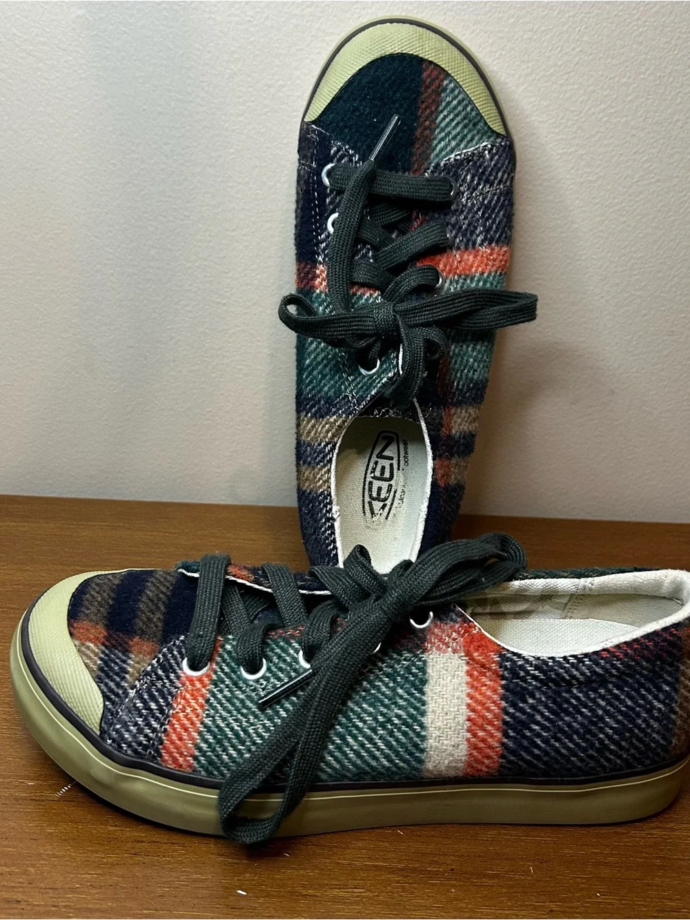 Keen Women's Plaid Sneakers in Green, Navy & Orange